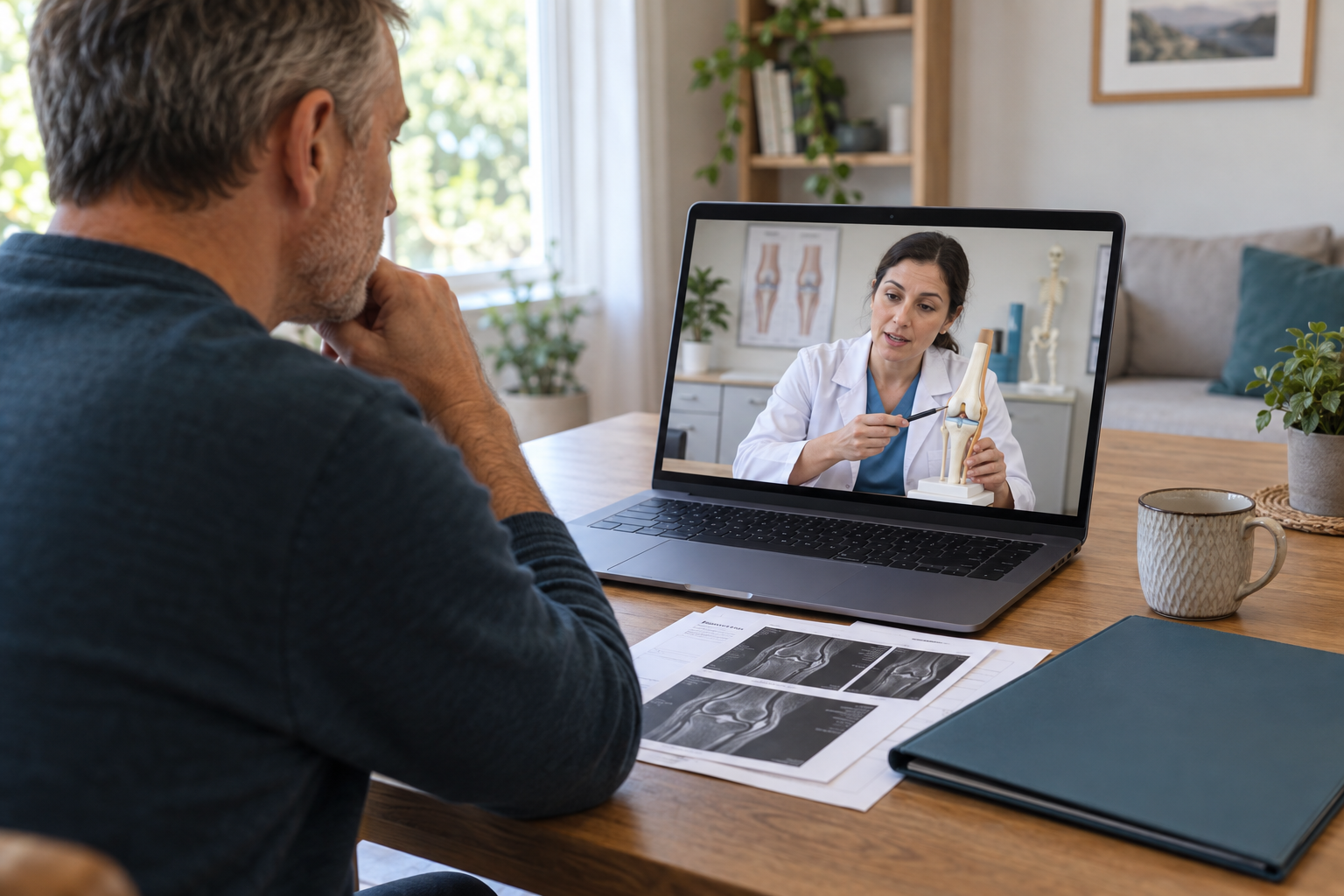 A patient having an online orthopaedic assessment before travelling